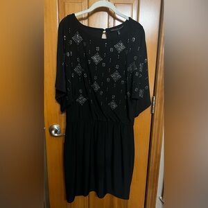Elegant Black Dress with Silver Beaded Accents, NWT